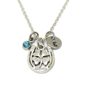 Horseshoe Necklace, Lucky Necklace Gift, Horseshoe Jewelry, 4 Leaf Clover Necklace, Good Luck Charm, Horseshoe Pendant, Lucky Charm Necklace