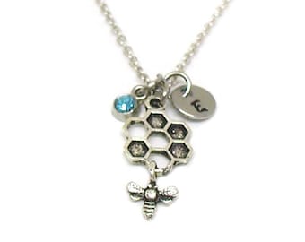 Honeycomb Necklace, Silver Honeycomb Pendant, Bee Necklace, Honeycomb Charm, Bee Jewelry, Bee Charm, Bee Keeper Gift, Queen Bee Necklace