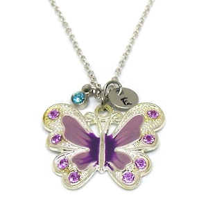 Purple Butterfly Necklace, Charm Necklace, Butterfly Charm Jewelry, Butterfly Pendant, Personalized Necklace, Custom Necklace, Gift Under 20