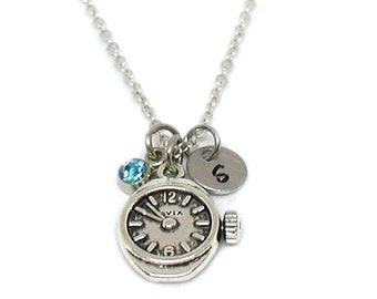 Clock Necklace, Clock Pendant, Personalized, Clock Jewelry Gift Idea, Clock Lover Gift Ideas, Dainty Necklace, Silver Clock Face, Time Clock