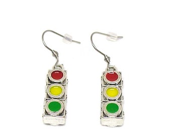 Traffic Signal Earrings, Traffic Light Charm, Street Light Jewelry, Traffic Light Earrings, Traffic Light Gift, Traffic Control Charm Gift