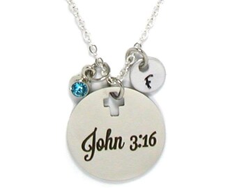 John 3:16 Necklace, John 3 16 Charm, Personalized Necklace, Religious Necklace, Christian Jewelry, Bible Verse Charm, Christian Necklace