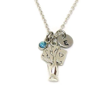 Poker Necklace, Poker Charm, Gambling Necklace, Poker Jewelry, Casino Necklace, Card Game Necklace, Poker Hand Necklace, Aces Flush Necklace