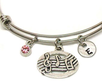 Music Bracelet, Music Bangle, Expandable Bracelet, Music Charm, Silver Music Gift, Music Lover, Musical Notes Jewelry, Music Teacher Gift