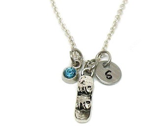 Snowboard Necklace, Snowboarding Charm, Snowboard Jewelry, Snowboard Initial Necklace, Winter Sports Gift, Snowboard Gift, Skier Sport Gift