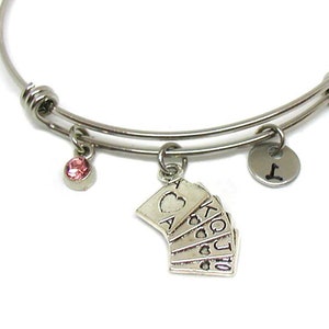 Poker Bangle, Poker Charm, Poker Bracelet, Expandable Bangle, Gambling Bangle, Poker Jewelry, Poker Night, Bridge Game, Straight Flush Hand