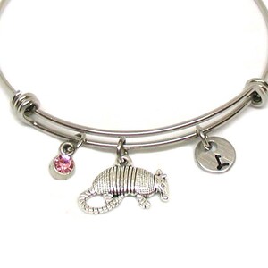 Armadillo Bangle, Armadillo Charm, Armadillo Bracelet, Expandable Bangle, Initial Bracelet, Armadillo Jewelry, Silver Armadillo Charm Gift