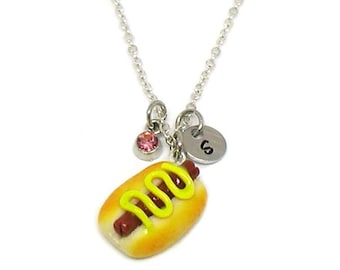 Hot Dog Necklace, Hot Dog Charm, Foodie Jewelry, Hotdog Pendant, Picnic Necklace, BBQ Necklace, Foodie Charm, Foodie Necklace, Hotdog Buns