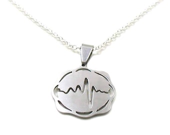 Heartbeat Necklace, EKG Necklace, Charm Jewelry, EKG With Heartbeat Charm, Heartbeat Jewelry, Silver Heartbeat, Nurse Jewelry, RN Necklace