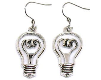 Light Bulb Earrings, Light Bulb Charm, Light Bulb Jewelry, Silver Light Bulb, Steampunk Earrings, Steampunk Jewelry, Science Earrings Gift