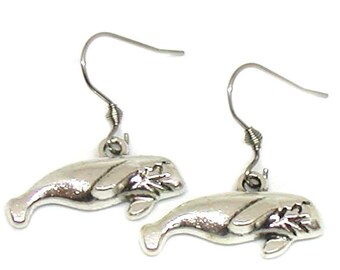 Manatee Earrings, Manatee Charm, Manatee Jewelry, Silver Manatee, Whale Earrings, Whale Jewelry, Manatee Gift, Ocean Earrings, Sea Life Gift