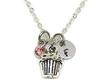 Cupcake Necklace, Cupcake Pendant, Cupcake Charm Jewelry, Muffin Necklace, Silver Muffin, Food Jewelry, Initial Necklace Gift, Foodie Charm