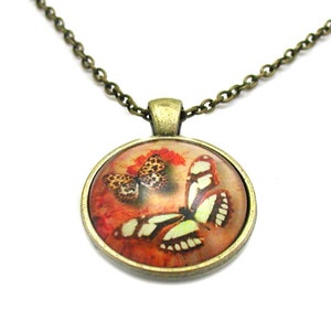 Brown Butterfly Necklace, Brown Butterfly Cabochon, Charm Necklace, Picture Necklace, Picture Jewelry, Photo Necklace, Butterfly Jewelry