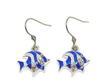 Blue Fish Earrings, Fish Charm, Fish Jewelry, Angel Fish Earrings, Blue Striped Fish Earrings, Angel Fish Charm, Tropical Fish Earrings