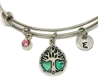 Willow Tree Bracelet, Green Tree Bangle, Expandable Bracelet, Zodiac Sign Bracelet, Ancestry Bracelet, Ancestry Bangle, Forest Tree Bangle