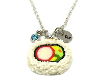 California Sushi Roll Necklace, Sushi Roll Charm, Sushi Jewelry, Food Necklace, Food Charm, Sushi Lover Gift, California Roll Sushi Charm
