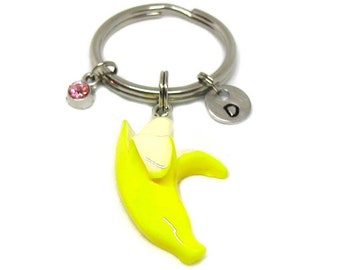 Banana Keychain, Peeled Banana Keychain, Banana Key Chain, Fruit Keychain, Banana Charm, Banana Themed, Banana Split Keychain, Foodie Charm