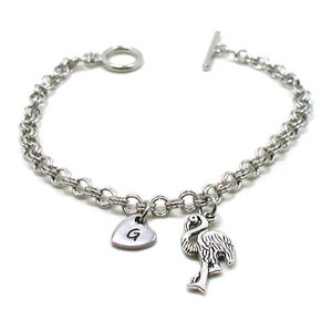 Flamingo Charm Bracelet, Flamingo Bracelet, Flamingo Jewelry, Initial Bracelet, Zoo Animal Bracelet, Personalized Bracelet, Pink Flamingo