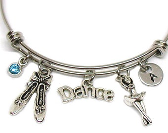 Dance Bracelet, Dance Bangle, Dance Jewelry, Expandable Bracelet, Dance Teacher Gift, Dance Charms, Ballet Bracelet Gift, Ballet Bangle Gift