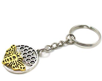 Bee Keychain, Queen Bee Keychain, Honeycomb Keychain, Gift For Mom, Honeybee Keychain, Bee Charm, Initial Keychain, Personalize Keychain