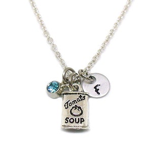 Collar de sopa de tomate, dije de sopa, collar personalizado, regalo de collar con inicial, collar para amantes de la comida, collar con lata de sopa, regalo de collar de sopa