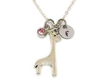 Giraffe Necklace, Giraffe Pendant, Giraffe Charm Jewelry, Wildlife Necklace, Silver Giraffe Jewelry, Jewelry Gift, Initial Necklace Gift