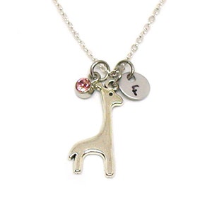 Giraffe Necklace, Giraffe Pendant, Giraffe Charm Jewelry, Wildlife Necklace, Silver Giraffe Jewelry, Jewelry Gift, Initial Necklace Gift