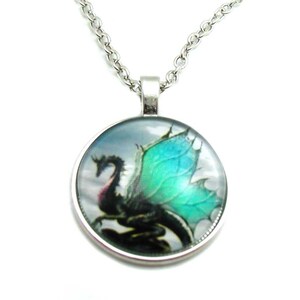 Dragon Necklace, Dragon Pendant, Dragon Charm Necklace, Cabochon Necklace, Gift Under 20, Dragon Jewelry, Mythical Necklace, Dragon Lover
