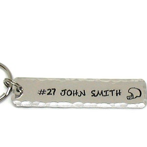 Sports Key Chain, Customized Keychain, Football Keychain Gift, Rectangle Keychain, Metal Keychain, Personalized Gift, Hand Stamped Gift