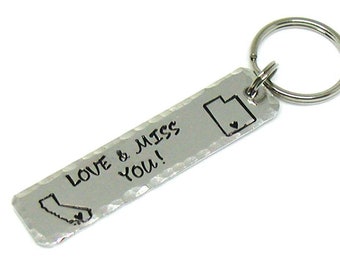 Long Distance Keychain, Couples Keychain, Personalize States Gift, Custom Keychain, State Keychain, Long Distance Gift, Best Friends Gift