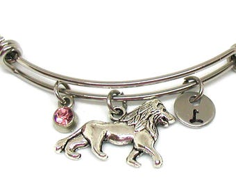 Lion Bracelet, Lion Bangle Gift, Expandable Bracelet, Zodiac Sign Bracelet, Animal Charm Bracelet, Zoo Charm, Lion Lover Gift, Lion Jewelry