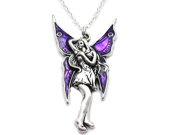 Purple Fairy Necklace, Fairy Pendant, Fairy Tale Necklace, Fairy Jewelry, Silver Fairy Charm, Magical Necklace, Best Friend Necklace