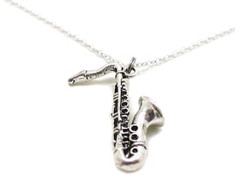 Silver Saxophone Necklace, Saxophone Charm Necklace, Musician Necklace, Music Teacher Gift, Band Necklace, Musical Instrument Charm