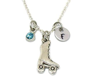 Roller Skates Necklace, Roller Skates Charm, Skating Jewelry, Roller Skates Pendant, Initial Necklace, Roller Derby Necklace, Derby Charm