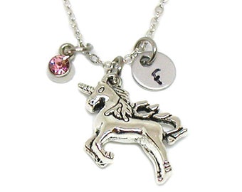 Unicorn Necklace, Unicorn Charm, Unicorn Jewelry, Unicorn Pendant, Fantasy Charm, Birthstone Necklace Gift, Custom Gift, Fantasy Necklace