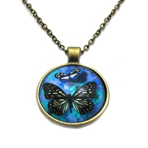 Blue Butterfly Necklace, Blue Butterfly Cabochon, Charm Necklace, Picture Necklace, Picture Jewelry, Photo Necklace, Butterfly Jewelry