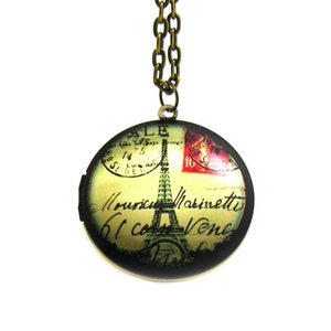 Eiffel Tower Locket Necklace, Charm Necklace, Long Bronze Necklace, Paris Necklace, Memory Locket, Locket Necklace, Picture Locket Necklace