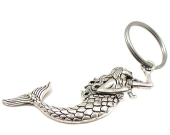 Mermaid Keychain, Mermaid Key Ring, Fantasy Keychain, Mermaid Gift, Nautical Keychain, Gift For Her, Silver Mermaid Keychain, Mermaid Charm