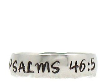 Psalms 46:5 Ring, Custom Gift, Custom Ring, Religious Ring, Personalized Gift, Bible Verse Ring, Hand Stamped Ring, Prayer Ring, Silver Ring
