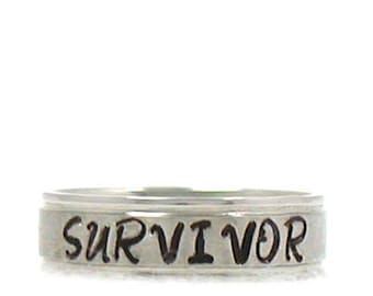 Survivor Ring, Custom Ring, Stainless Steel Ring, Name Ring, Personalized Ring, Custom Name Ring, Hand Stamped Ring, Silver Ring, Survivor