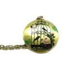 Locket Necklace, Charm Necklace, Long Bronze Necklace, Birdcage Necklace, Memory Locket, Birdcage Locket Necklace, Picture Locket Necklace