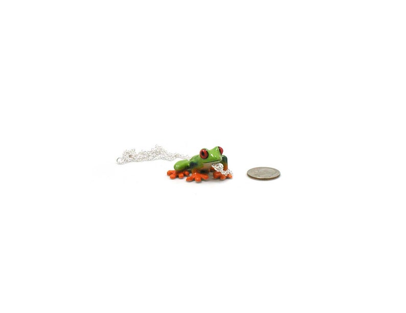 Frog Necklace, Green Frog Gift, Frog Pendant, Tree Frog Jewelry, Frog Charm, Jewelry Gift, Amphibian Charm, Tree Frog Charm, Ceramic Frog image 2