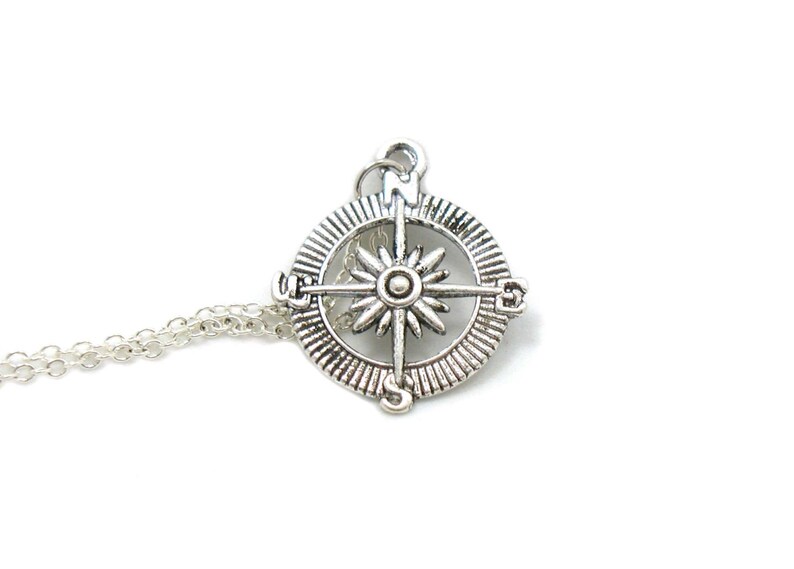Compass Necklace Compass Pendant Charm Jewelry Silver Etsy