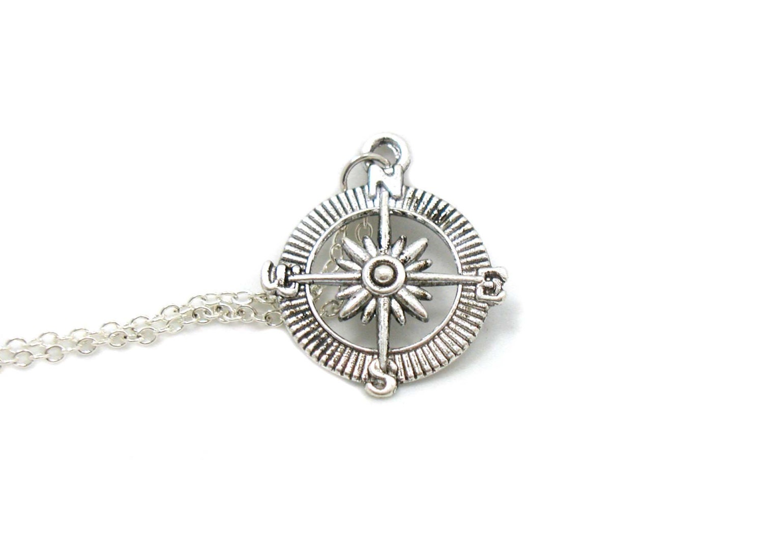Compass Necklace Compass Pendant Charm Jewelry Silver Etsy