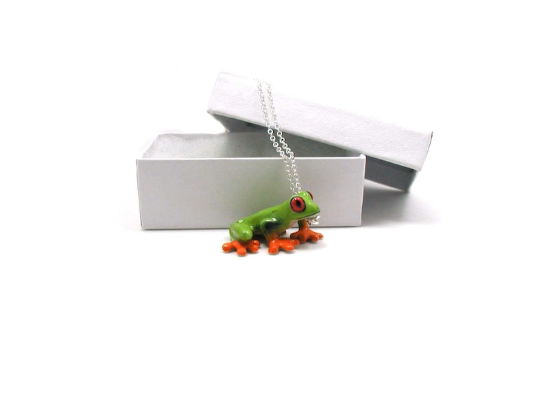 Frog Necklace, Green Frog Gift, Frog Pendant, Tree Frog Jewelry, Frog Charm, Jewelry Gift, Amphibian Charm, Tree Frog Charm, Ceramic Frog image 3