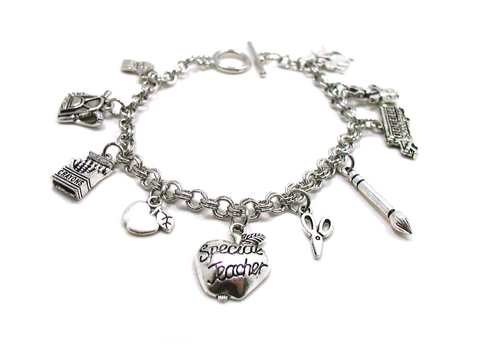 Teacher Bracelet Teacher Charm Bracelet School Bracelet Etsy