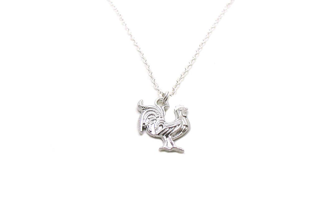 Silver Rooster Necklace Rooster Charm Necklace Chicken Etsy