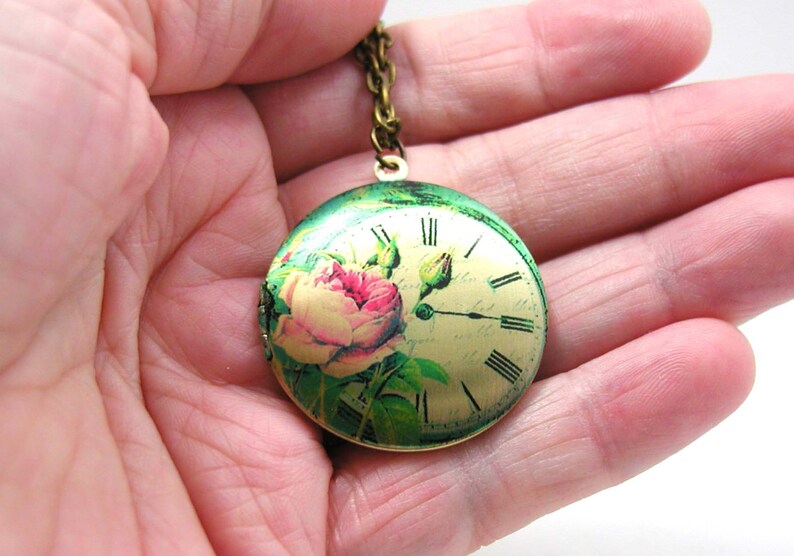 Clock Necklace Charm Necklace Long Bronze Necklace Memory Etsy