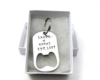Stainless Steel Keychain, Bottle Opener Keychain, Personalized Keychain, Custom Keychain, Hand Stamped Keychain, Groomsmen Gift, Best Man