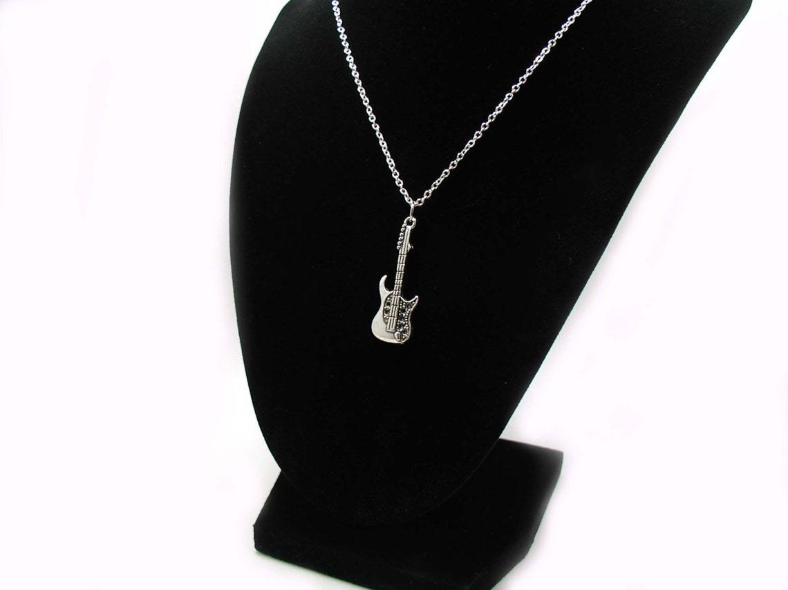 Guitar Necklace Charm Necklace Guitar Charm Jewelry Guitar Etsy